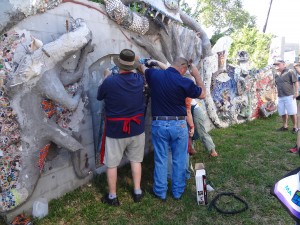 Installing the mosaic marathon pieces from SAMA 2014 at Smither Park