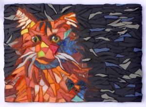Orange mosaic cat by Lynn Bridge of Glencliff Art Studio in Austin, Texas, U.S.A.