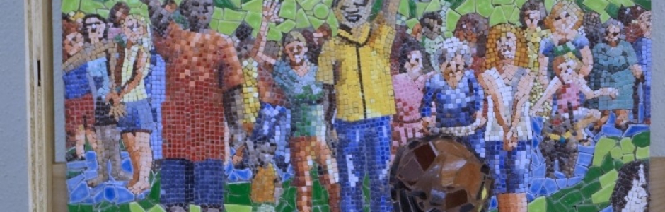 mosaic art wall mural designed by Lynn Bridge and being created by University Presbyterian Church in Austin, Texas, U.S.A.